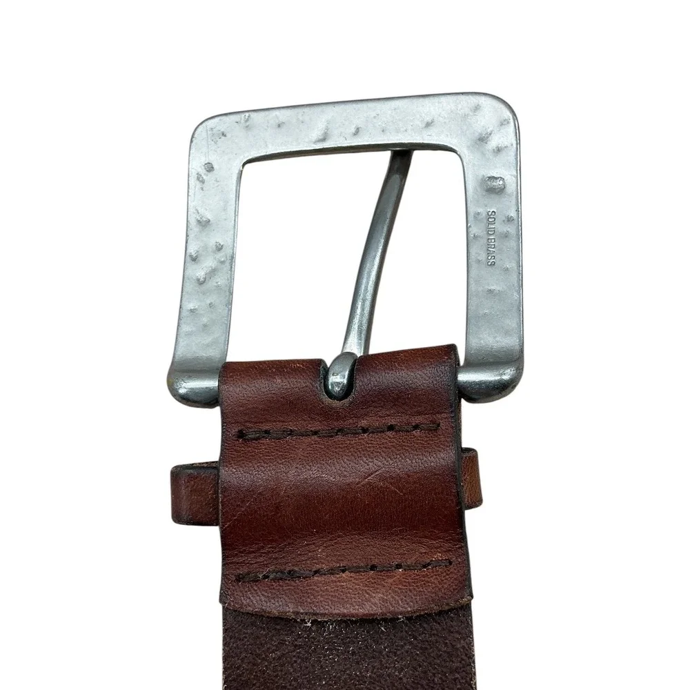 Old Navy Mens Brown Genuine Italian Leather Belt Solid Brass Buckle USA‎ Made M